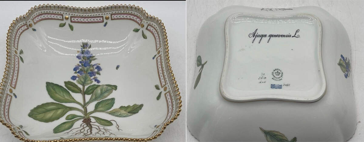 Flora Danica (1961 To Current) 8" Square Serving Bowl-Ajuga genevensis L. by Royal Copenhagen-1