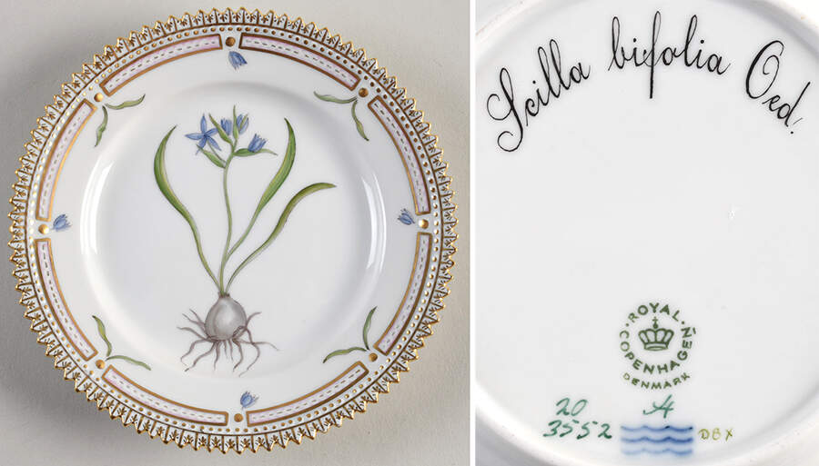 Flora Danica (1961 To Current) Bread & Butter Plate-Scilla bifolia Oed. by Royal Copenhagen-1