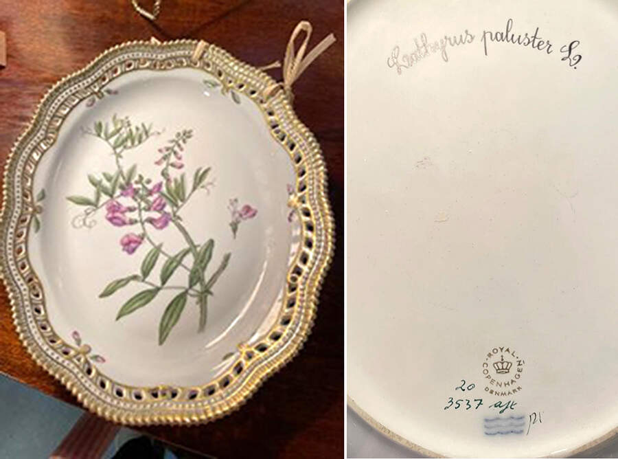 Flora Danica (1961 To Current) 10" Oval Fruit Stand-Lathyrus paluster L by Royal Copenhagen-1