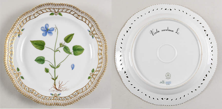 Flora Danica (1961 To Current) 10" Round Pierced Platter-Viola montana L by Royal Copenhagen-1