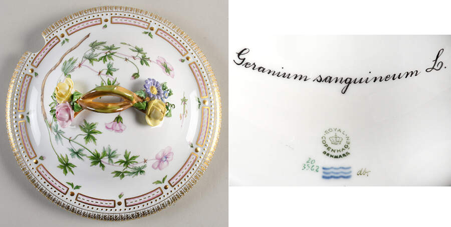 Flora Danica (1961 To Current) Lid for 3 Qt Tureen-Geranium sanguineum by Royal Copenhagen-1