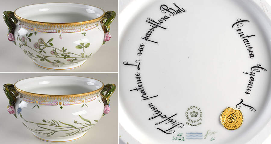 Flora Danica (1961 To Current) 3 Qt Tureen No Lid-Centaurea Cyanus L.& Trifolium pratense L.var parviflora by Royal Copenhagen-1