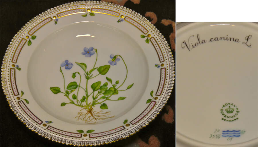 Flora Danica (1961 To Current) Rim Soup Bowl-Viola Canina L. by Royal Copenhagen-1