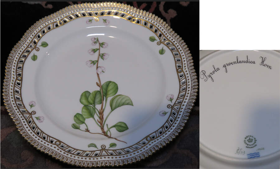 Flora Danica (1961 To Current) 10" Pierced Dinner Plate/Fruit Std-Pyrola groenlandica Horn by Royal Copenhagen-1