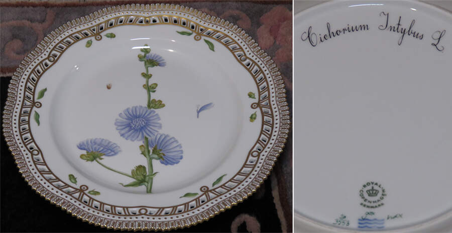 Flora Danica (1961 To Current) 10" Pierced Dinner Plate/Fruit Std-Cichorium Intybus L by Royal Copenhagen-1