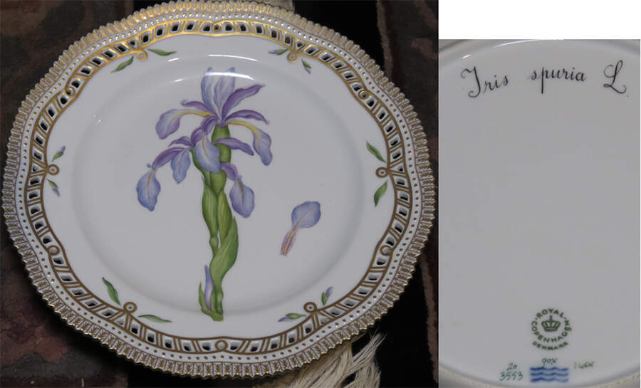 Flora Danica (1961 To Current) 10" Pierced Dinner Plate/Fruit Std-Iris spuria L by Royal Copenhagen-1