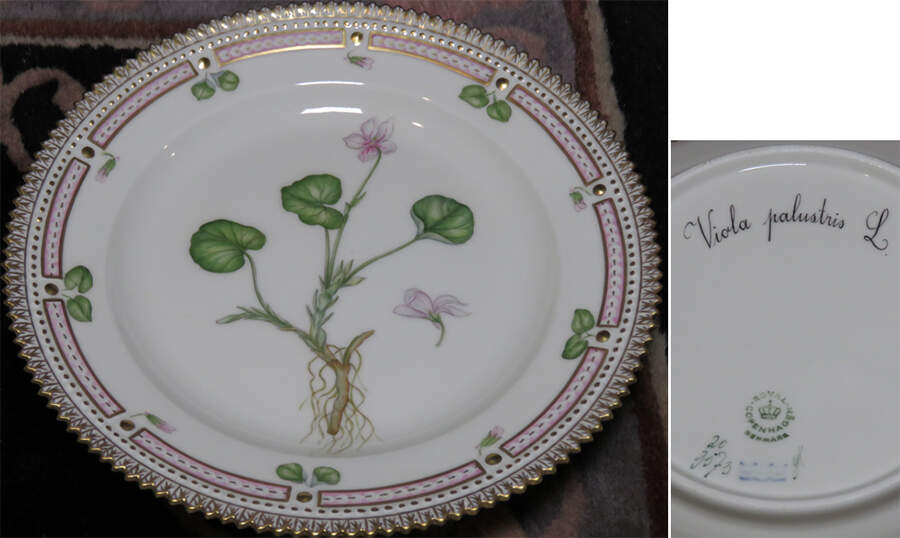 Flora Danica (1961 To Current) Salad Plate-Viola palustris L. by Royal Copenhagen-1