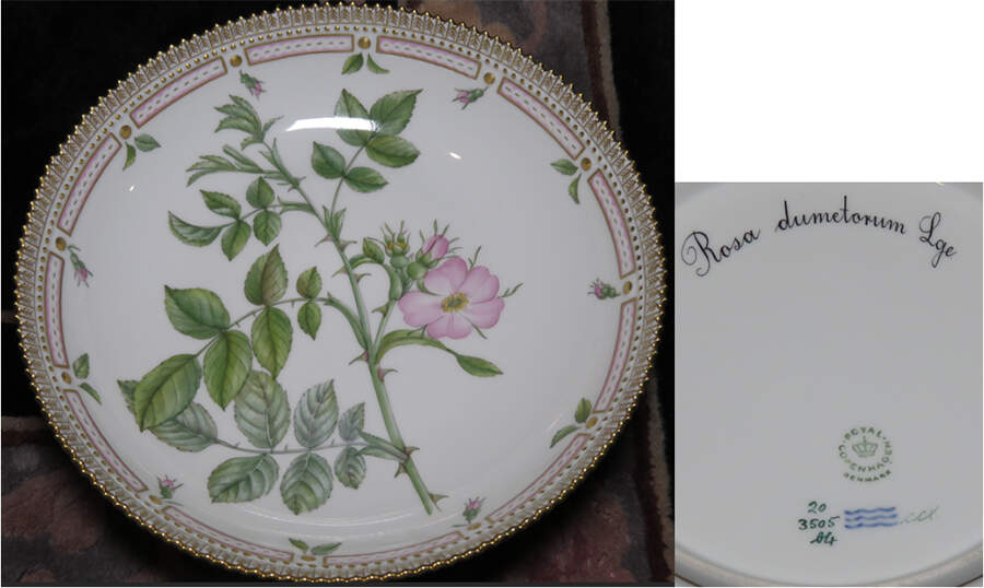 Flora Danica (1961 To Current) 10" Salad Serving Bowl-Rose dumetorum Lge. by Royal Copenhagen-1
