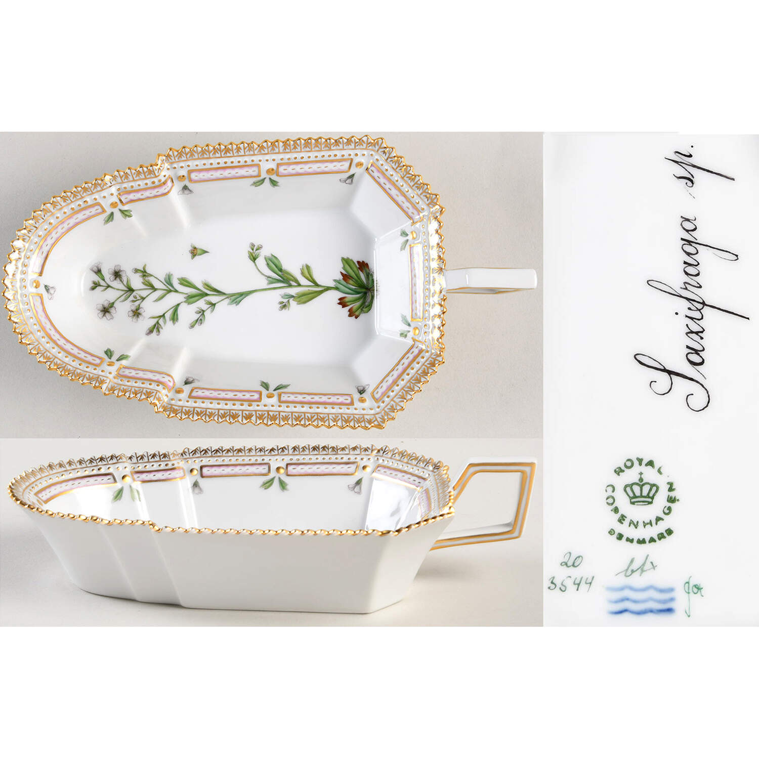 Flora Danica (1961 To Current) 8" Pickle/Accent Dish-Saxifraga sp. by Royal Copenhagen-1