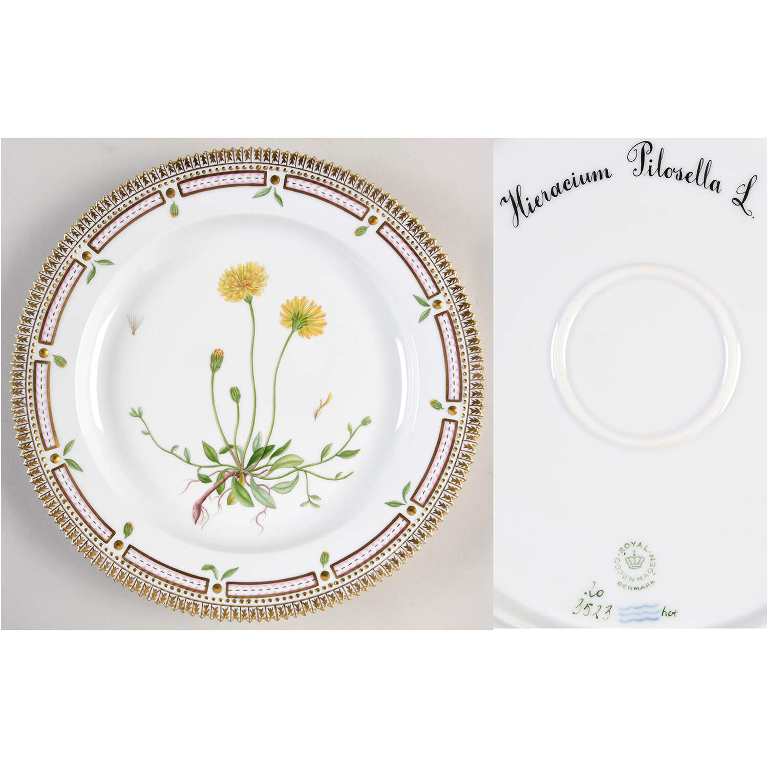 Flora Danica (1961 To Current) 11" Round Platter-Hieracium Pilosella L by Royal Copenhagen-1