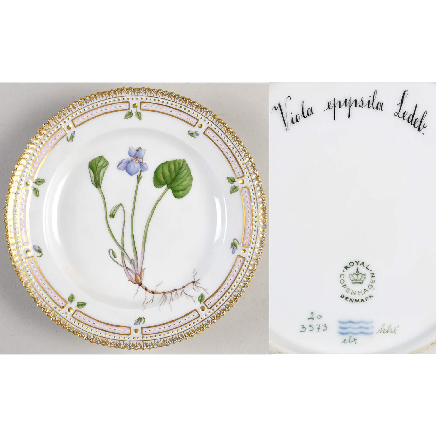 Flora Danica (1961 To Current) Salad Plate-Viola epipsila Ledeb by Royal Copenhagen-1