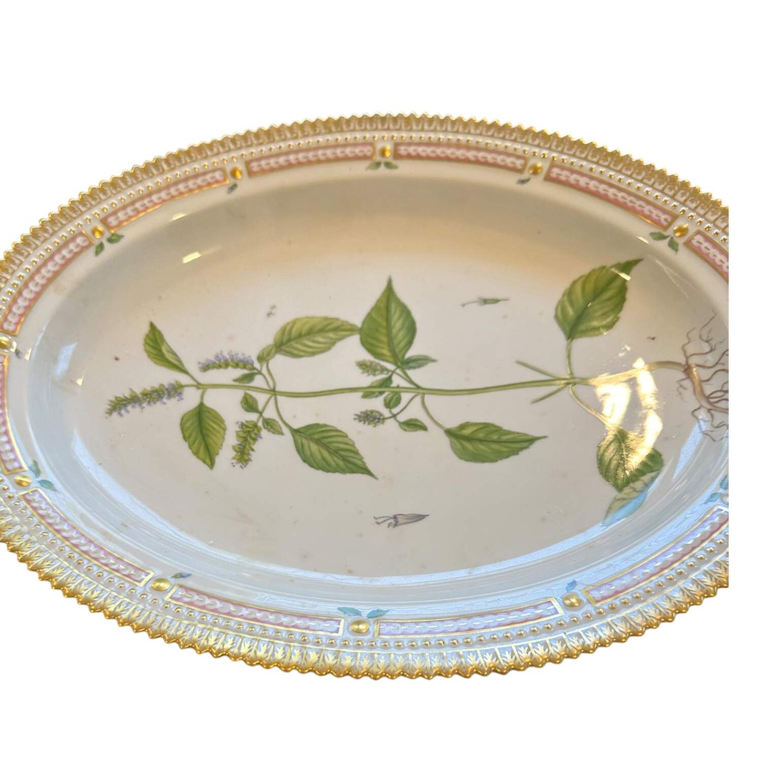 Flora Danica (1961 To Current) 14" Oval Serving Platter-Elsholtzia Cristata Willd. by Royal Copenhagen-1