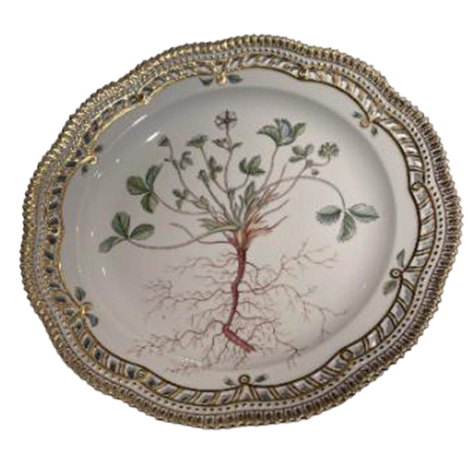 Flora Danica (1961 To Current) 10" Round Pierced Platter-Fragaria sterilis L. by Royal Copenhagen-1