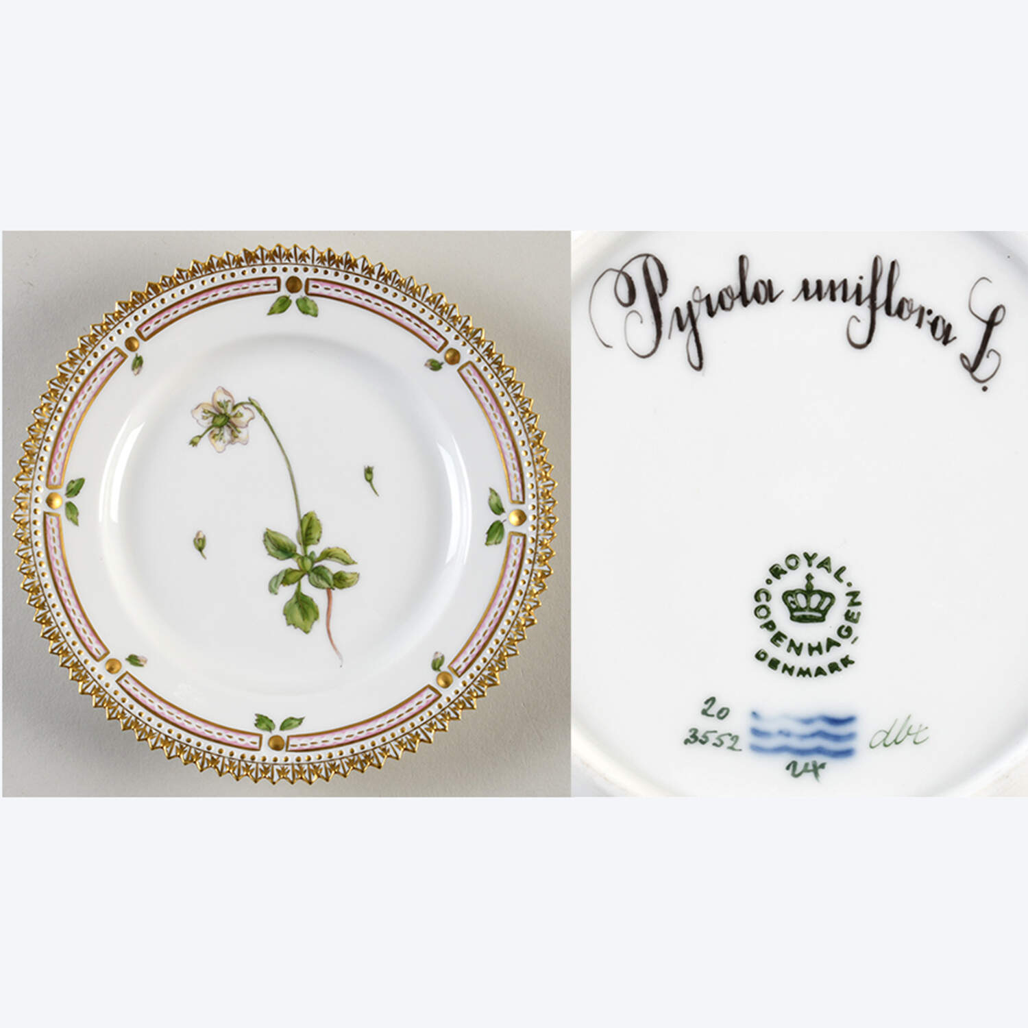 Flora Danica (1961 To Current) Bread & Butter Plate-Pyrola uniflora L by Royal Copenhagen-1