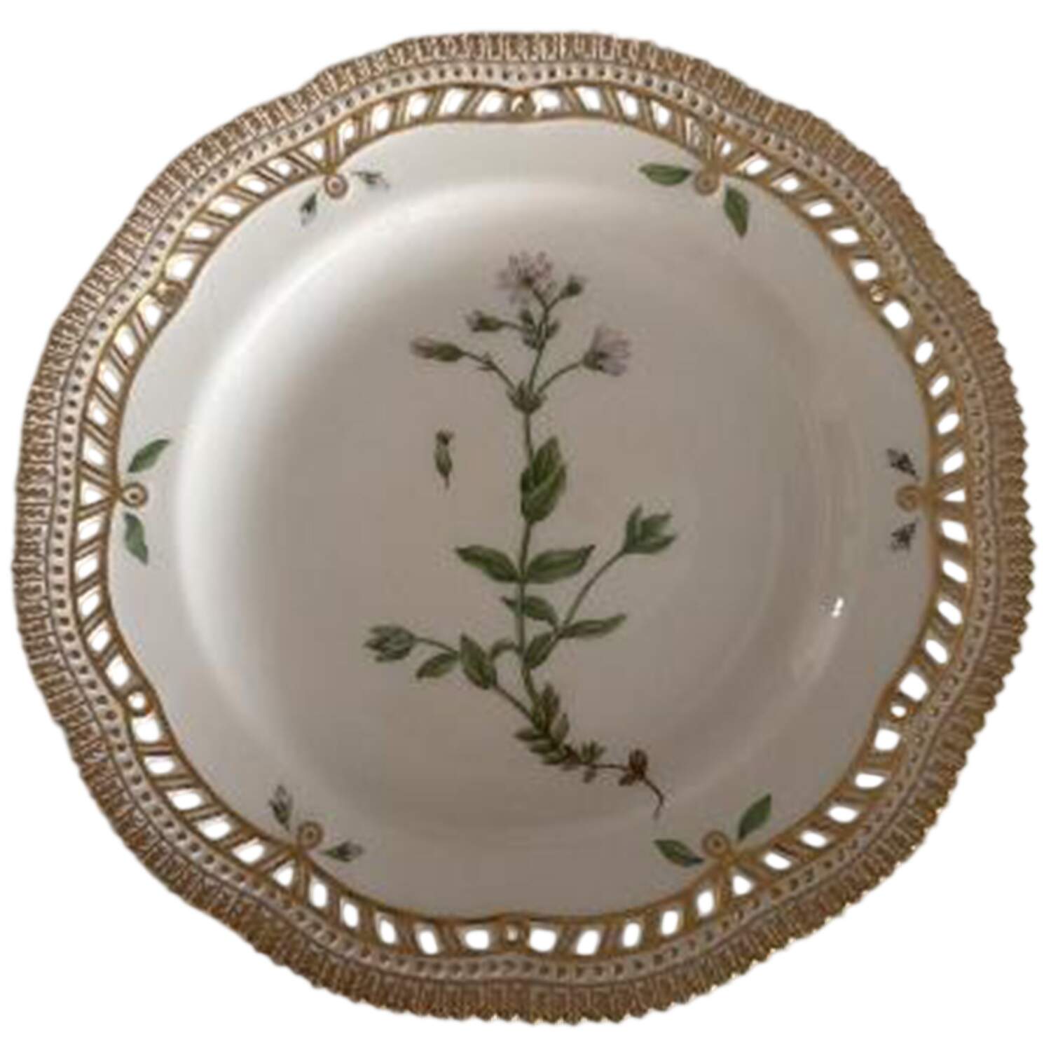 Flora Danica (1961 To Current) 10" Pierced Dinner Plate/Fruit Std-Crastium alpinum L. by Royal Copenhagen-1