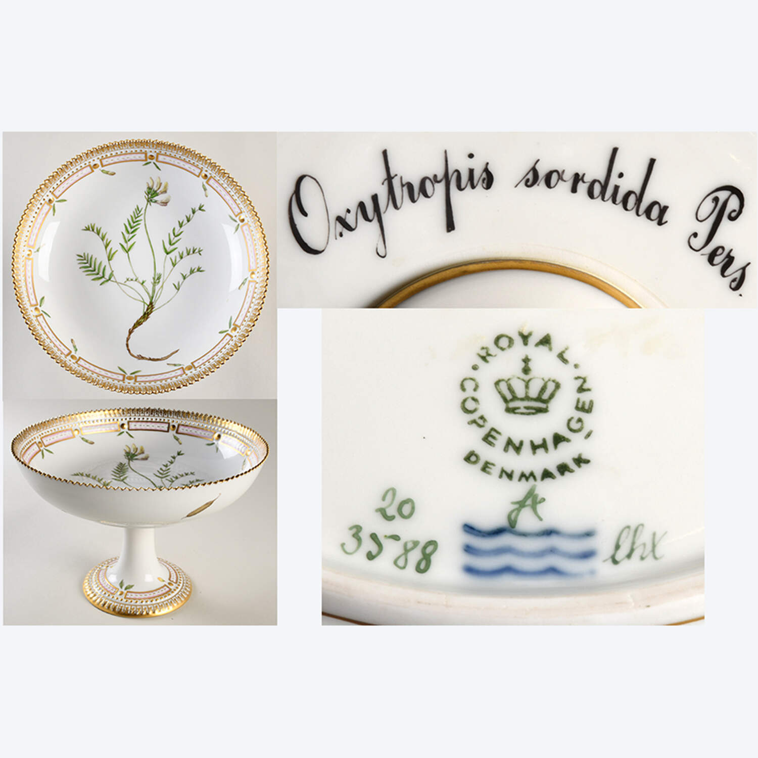 Flora Danica (1961 To Current) Round High Foot Cake Plate-Oxytropis Sordida Pers. by Royal Copenhagen-1