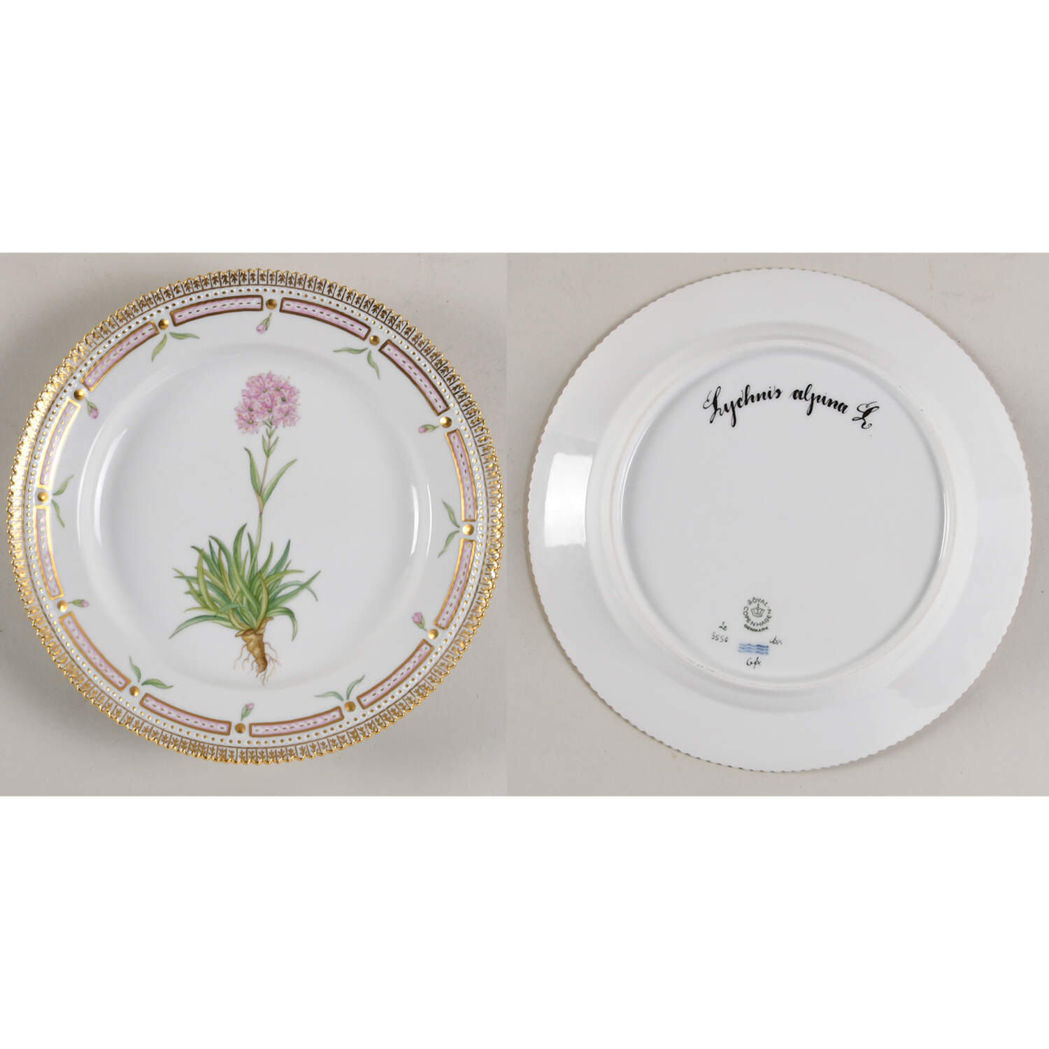 Flora Danica (1961 To Current) Luncheon Plate-Lychnis alpina L. by Royal Copenhagen-1