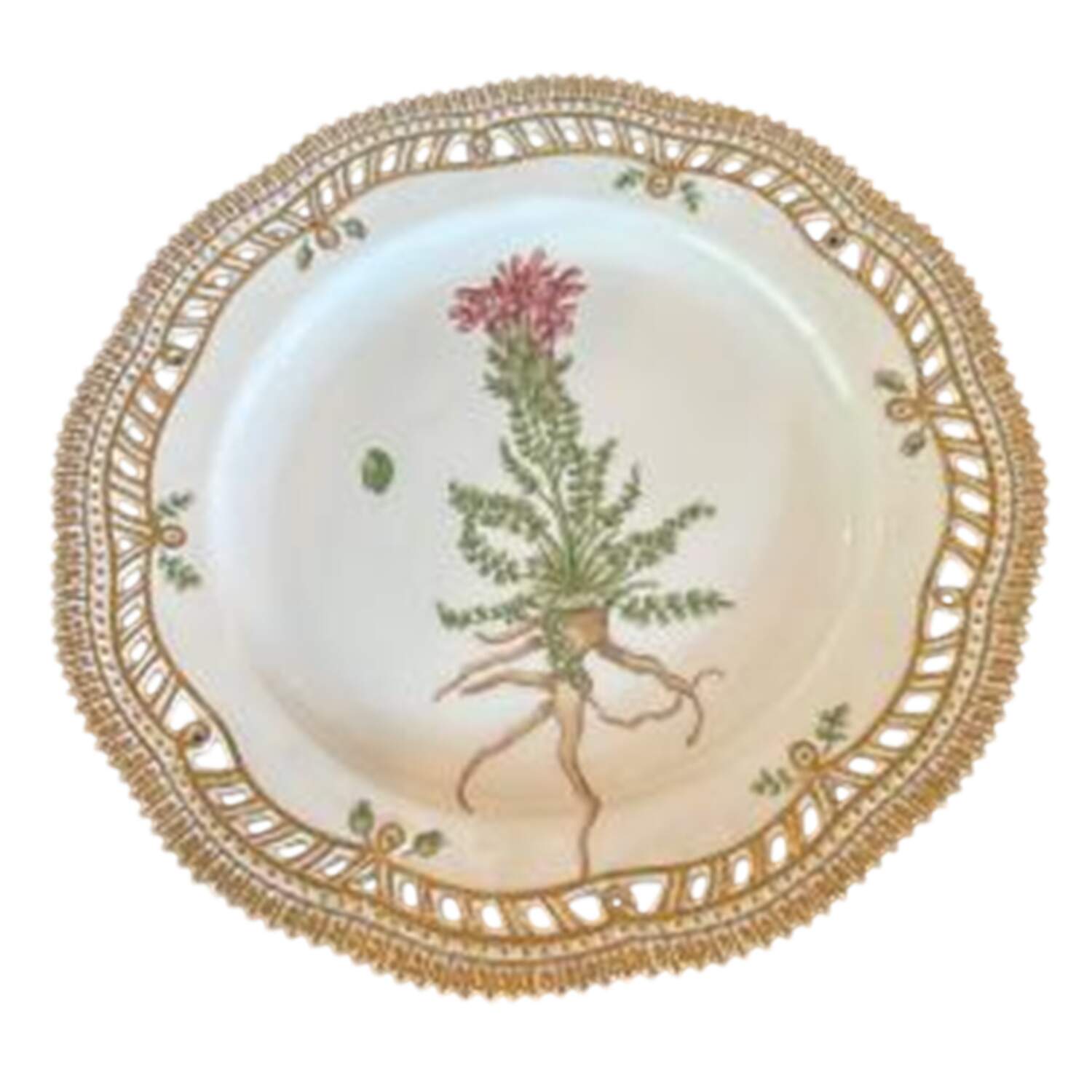 Flora Danica (1961 To Current) 9" Pierced Luncheon Plate/Fruit Std-Pedicularis silvatica L. by Royal Copenhagen-1