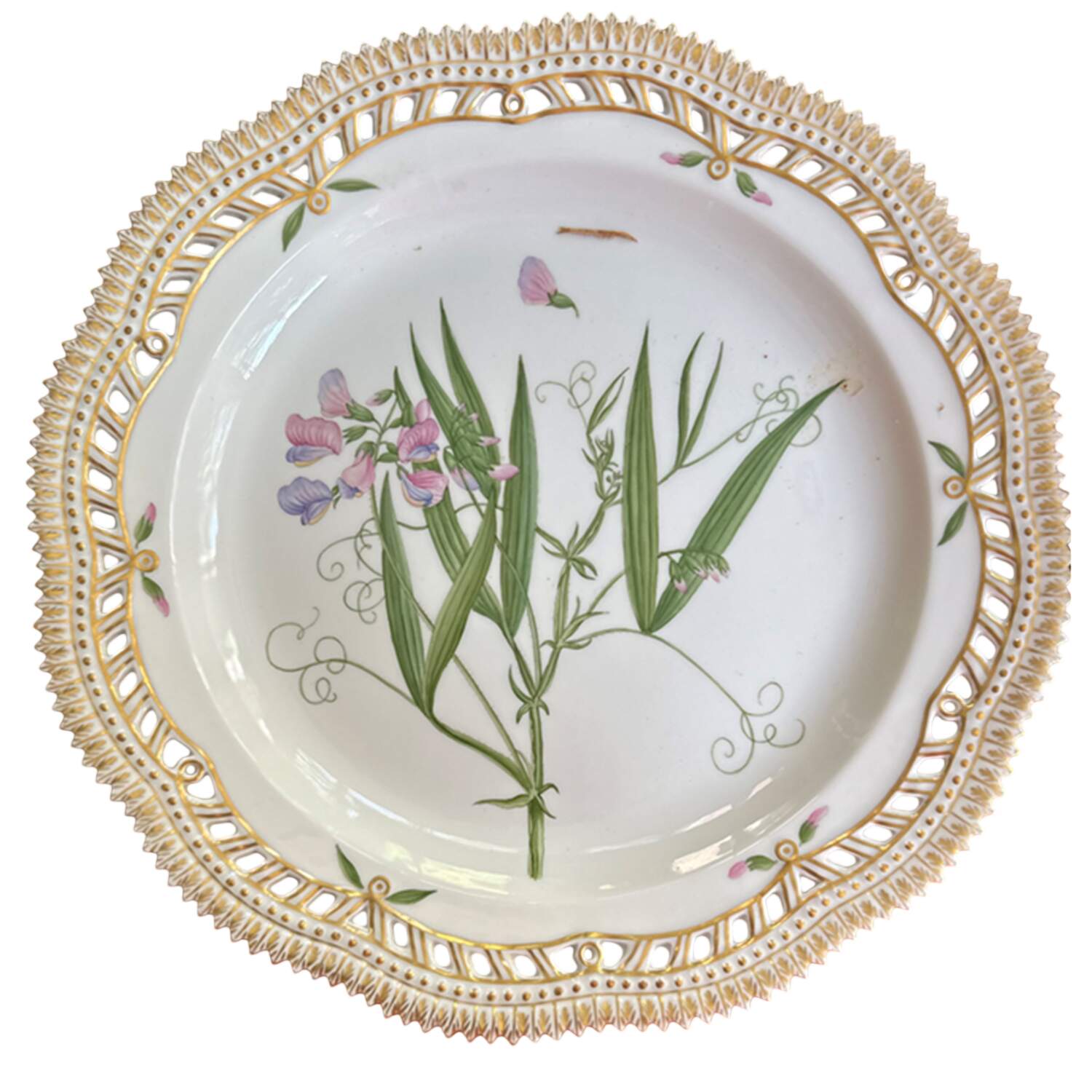 Flora Danica (1961 To Current) 10" Round Pierced Platter-Lathyrus silvestris L. by Royal Copenhagen-1