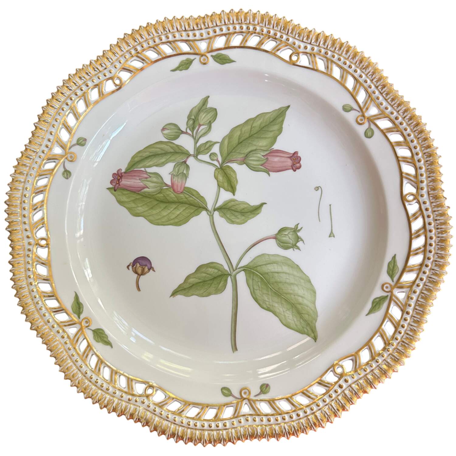 Flora Danica (1961 To Current) 10" Round Pierced Platter-Atropa Belladonna L. by Royal Copenhagen-1