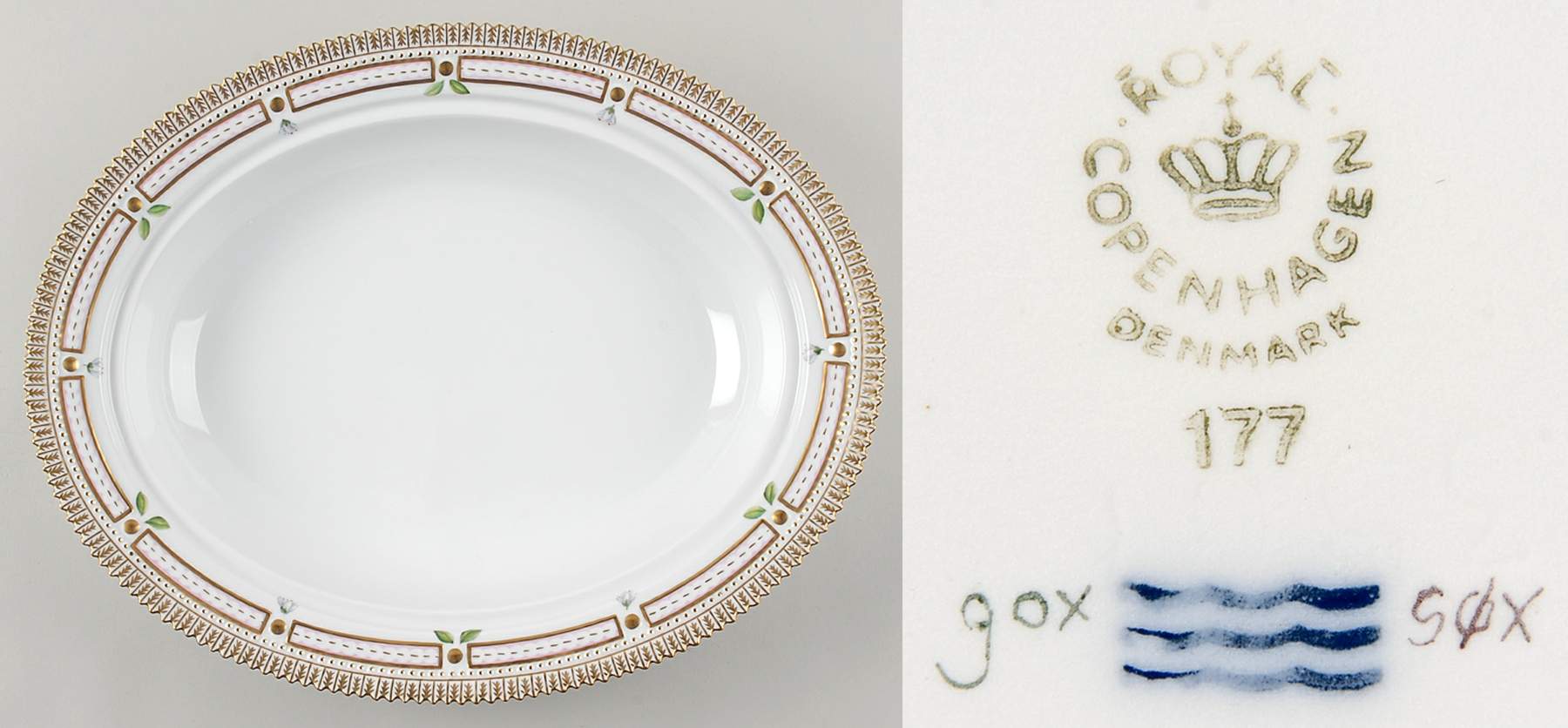 Flora Danica (1961 To Current) Oval Vegetable Bowl No Lid/No Decal by Royal Copenhagen-1