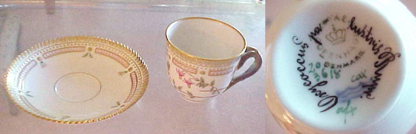 Flora Danica (1961 To Current) Flat Demitasse Cup & Saucer-Oxycoccus palustris Ru by Royal Copenhagen-1