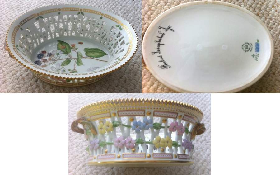 Flora Danica (1961 To Current) 9" Oval Fruit Basket-Rubus Sciaphilus Lge. by Royal Copenhagen-1
