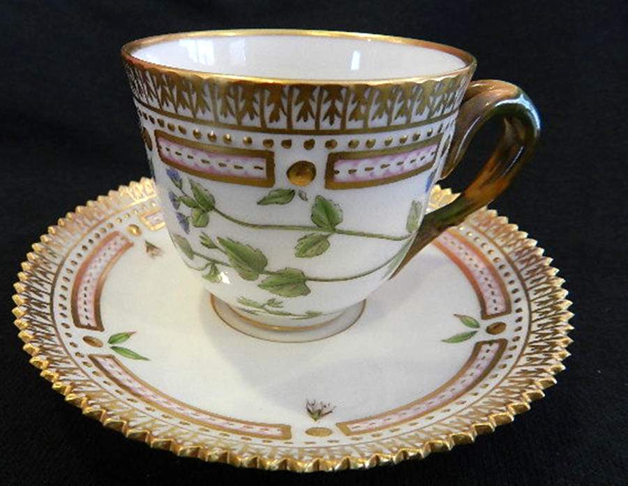 Flora Danica (1961 To Current) Flat Demitasse Cup & Saucer-Veronica praecox All. by Royal Copenhagen-1