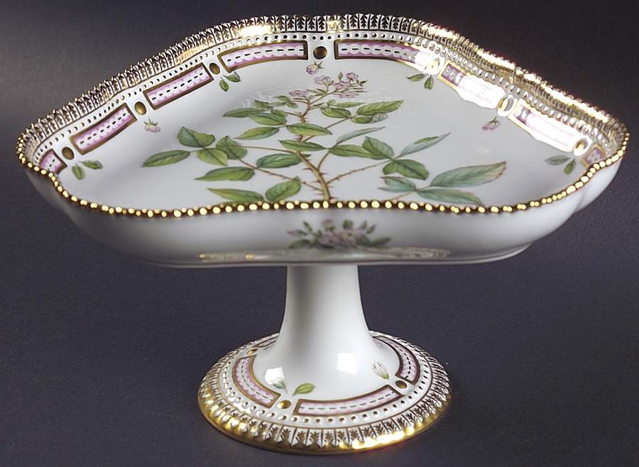 Flora Danica (1961 To Current) Triangular High Foot Cake Plate by Royal Copenhagen-1