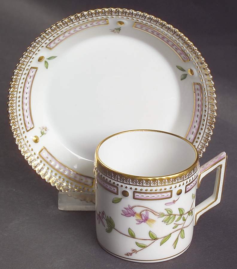 Flora Danica (1961 To Current) Flat Demitasse Cup & Saucer Set by Royal Copenhagen-1