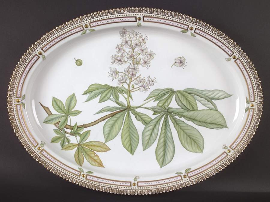 Flora Danica (1961 To Current) 20" Oval Serving Platter-Aesculus Hippocastanum by Royal Copenhagen-1