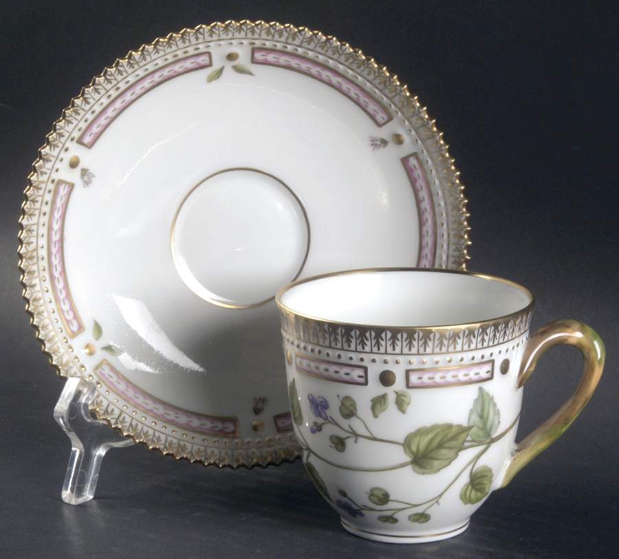 Flora Danica (1961 To Current) Flat Cup & Saucer Set-Veronica montana L by Royal Copenhagen-1