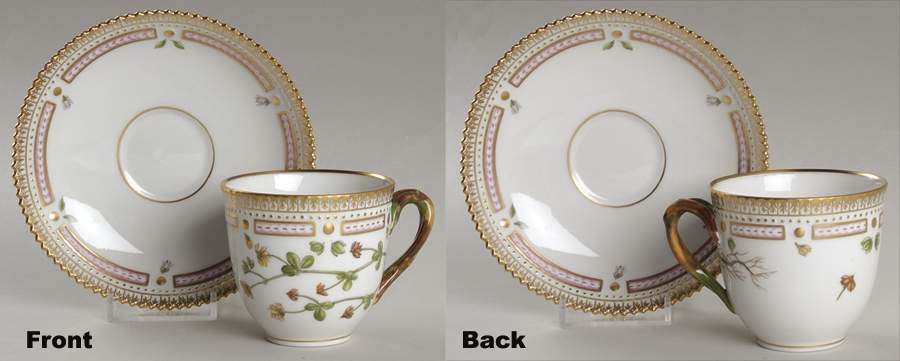 Flora Danica (1961 To Current) Flat Cup & Saucer Set-Trifolium filiforme Horn by Royal Copenhagen-1