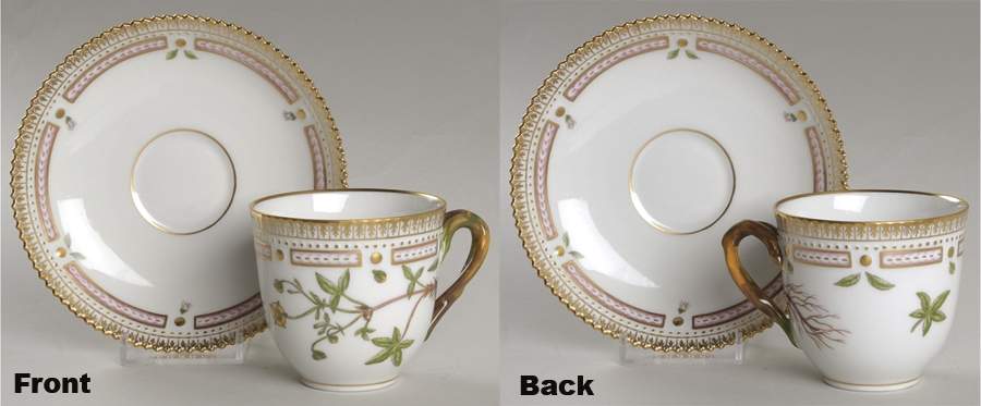 Flora Danica (1961 To Current) Flat Cup & Saucer Set-Potentilla procumbens Sibth by Royal Copenhagen-1