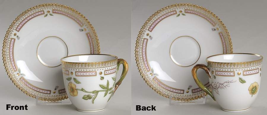 Flora Danica (1961 To Current) Flat Cup & Saucer Set-Potentilla verna Horn by Royal Copenhagen-1