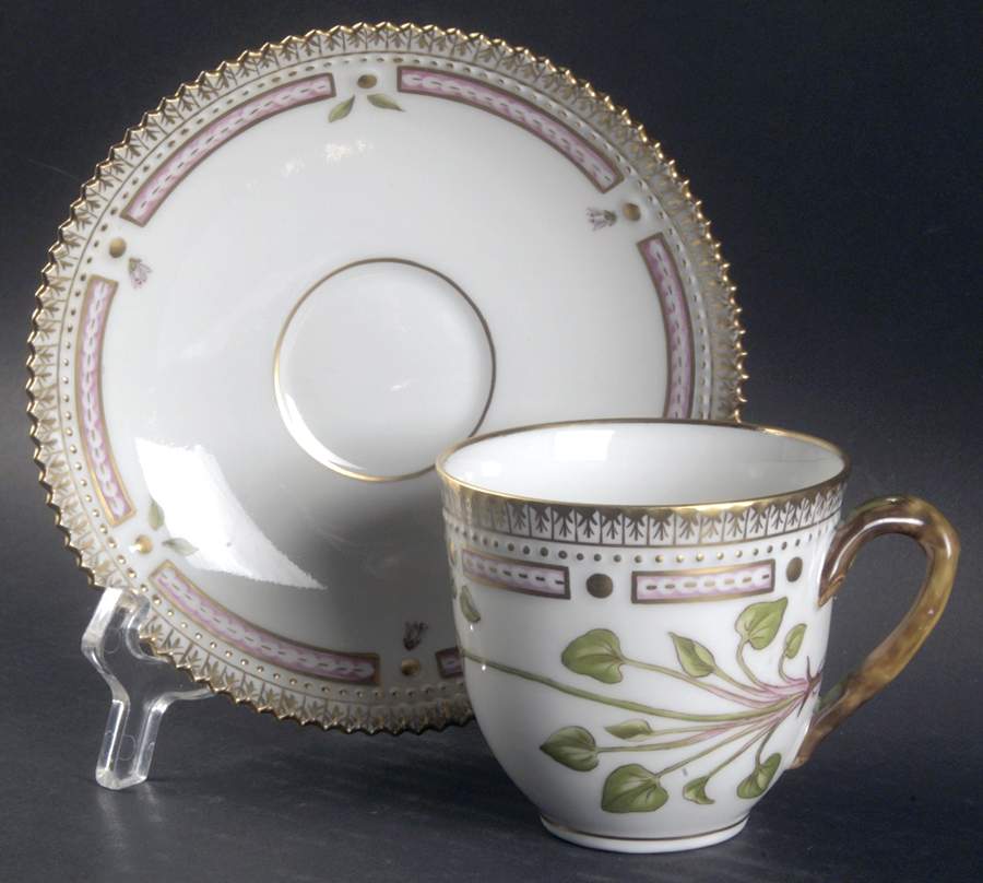 Flora Danica (1961 To Current) Flat Cup & Saucer Set-Parnassia kotzebuei Cham et by Royal Copenhagen-1