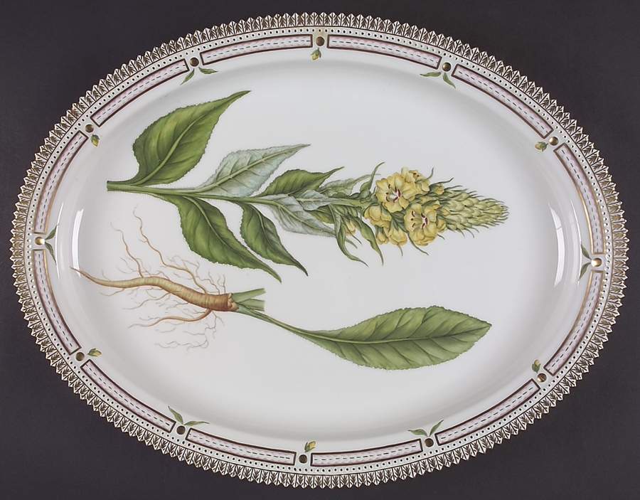 Flora Danica (1961 To Current) 18" Oval Serving Platter-Verbascum cuspidatum Schr by Royal Copenhagen-1