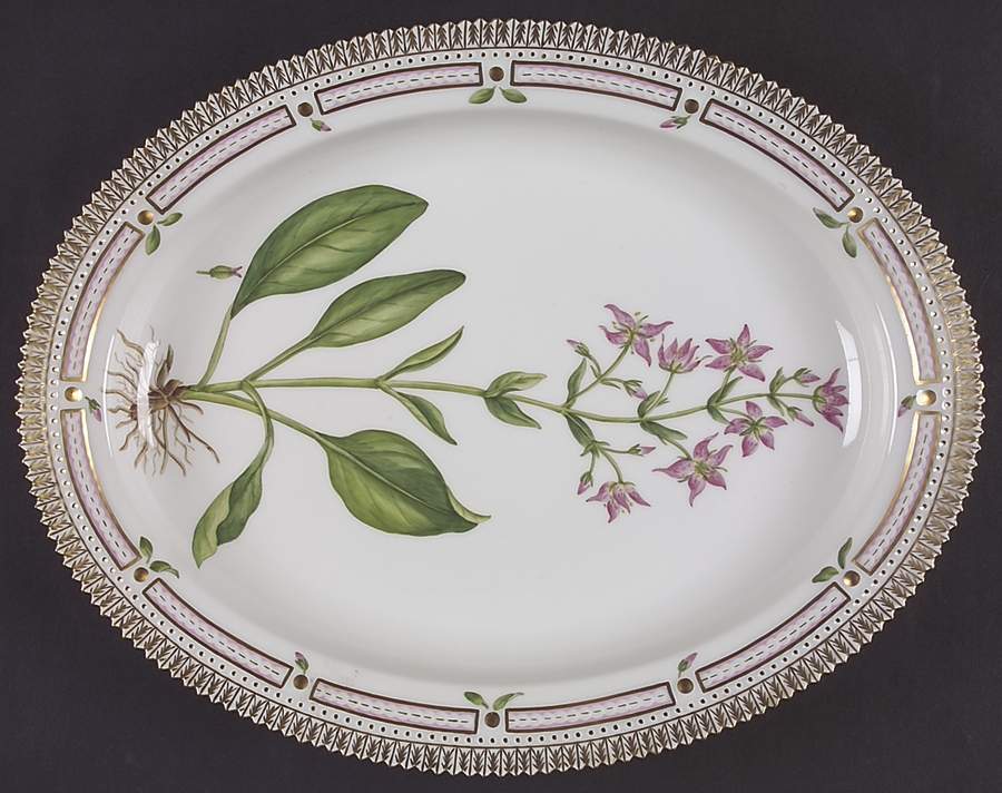Flora Danica (1961 To Current) 14" Oval Serving Platter-Swertia perennis L by Royal Copenhagen-1