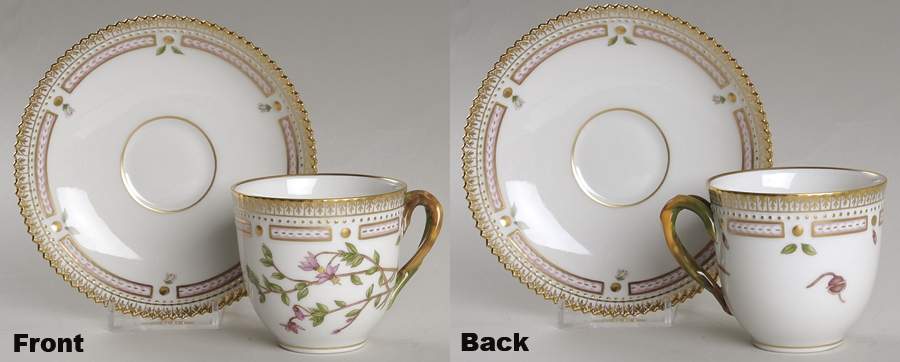 Flora Danica (1961 To Current) Flat Cup & Saucer-Oxycoccus palustris var Lge by Royal Copenhagen-1