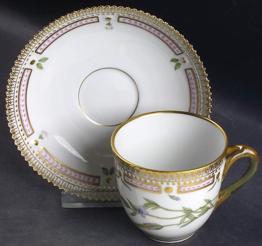 Flora Danica (1961 To Current) Flat Cup & Saucer Set by Royal Copenhagen-1