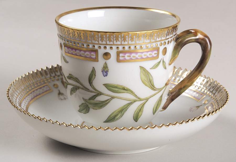Flora Danica (1961 To Current) Flat Cup & Saucer Set-Campanula uniflora L by Royal Copenhagen-1