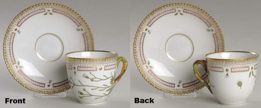 Flora Danica (1961 To Current) Flat Cup & Saucer Set-Alyssum arcticum Wormskj by Royal Copenhagen-1