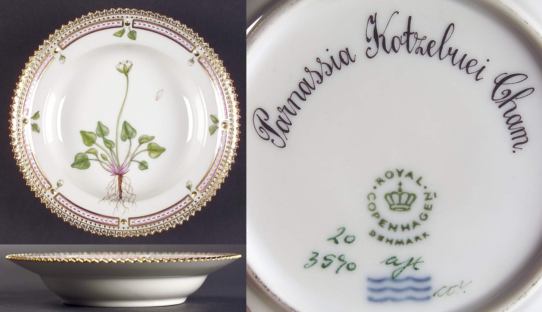 Flora Danica (1961 To Current) Rim Fruit/Soup Bowl-Parnassia Kotzebuei Cham by Royal Copenhagen-1