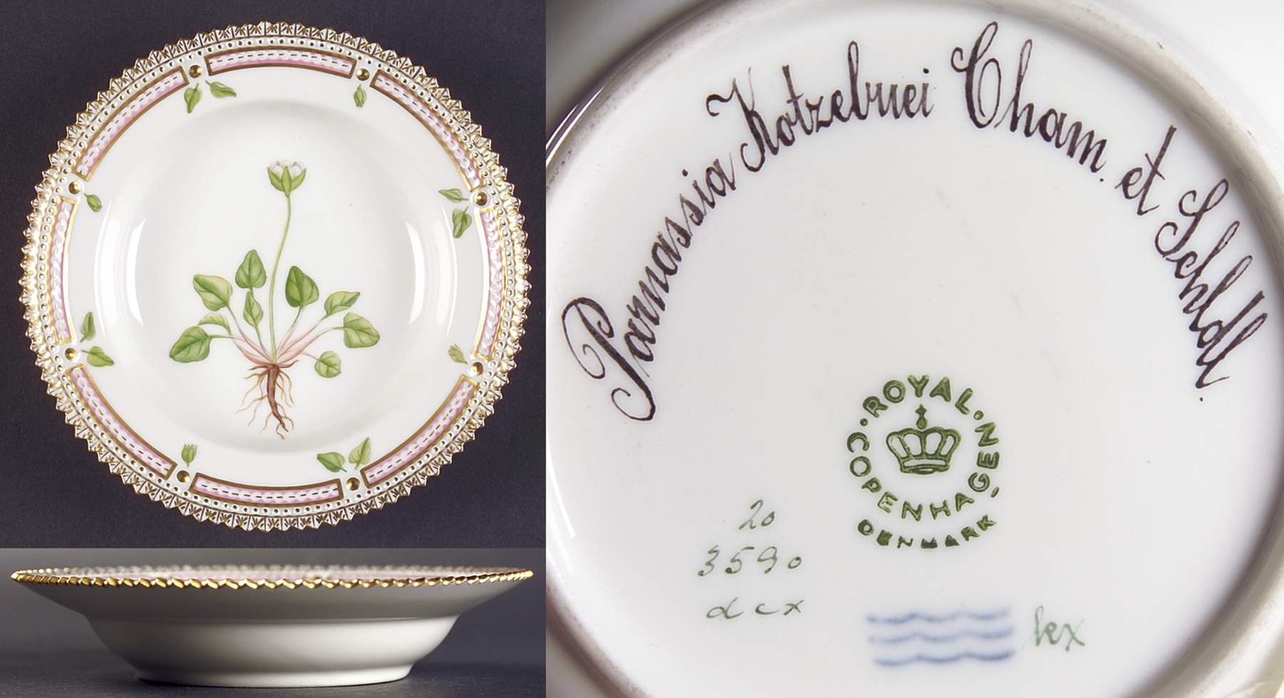 Flora Danica (1961 To Current) Rim Fruit/Soup Bowl-Parnassia Kotzebuei Cham et Sc by Royal Copenhagen-1