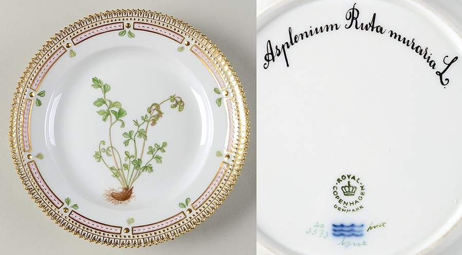 Flora Danica (1961 To Current) Salad Plate-Asplenium Ruta muraria L by Royal Copenhagen-1