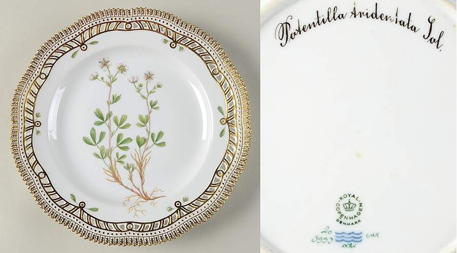 Flora Danica (1961 To Current) 10" Pierced Dinner Plate/Fruit Std-Potentilla Arid by Royal Copenhagen-1