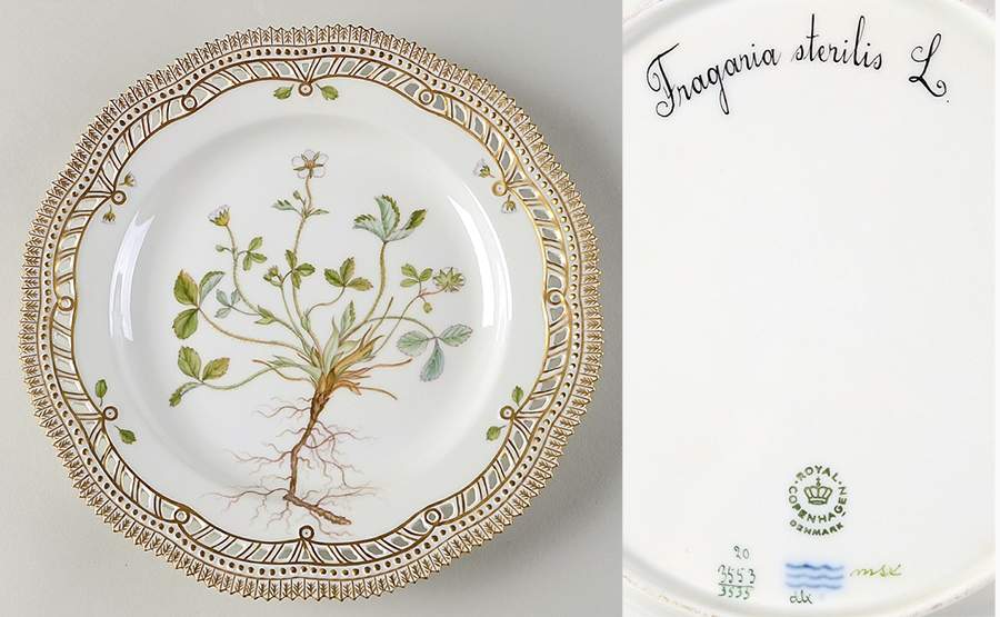 Flora Danica (1961 To Current) 10" Pierced Dinner Plate/Fruit Std-Fragaria steril by Royal Copenhagen-1