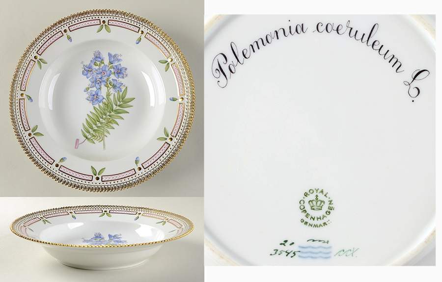 Flora Danica (1961 To Current) Large Rim Soup Bowl-Polemonia coeruleum L. by Royal Copenhagen-1