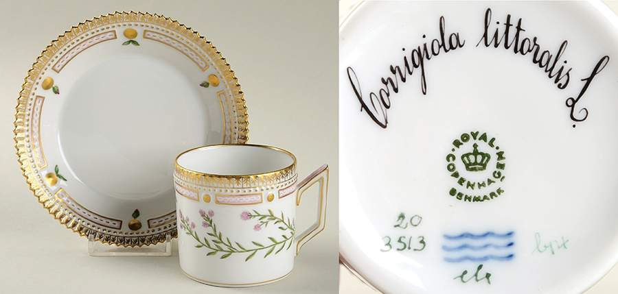 Flora Danica (1961 To Current) Chocolate Cup & Serrated Saucer-Corrigiola littora by Royal Copenhagen-1
