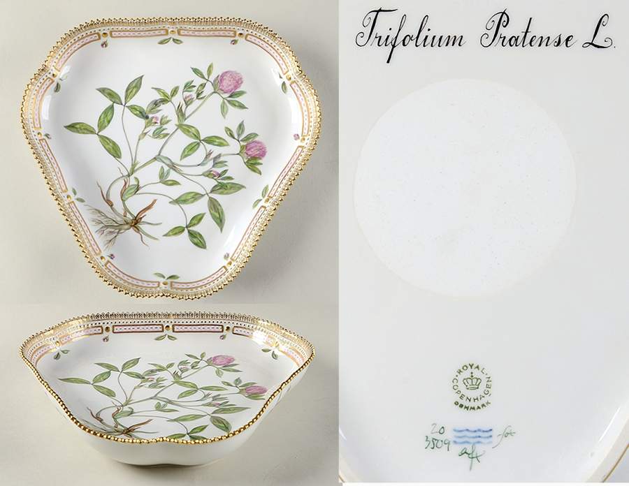 Flora Danica (1961 To Current) 10" Triangular Salad Serving Bowl-Trifolium Praten by Royal Copenhagen-1